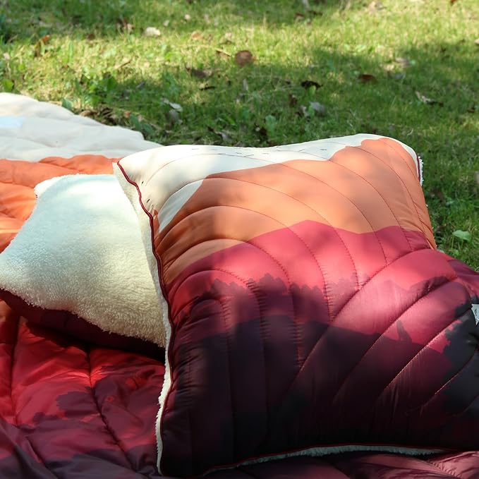Camping Pillow, Sherpa Lining Travel Pillow Supportive Compressible Lightweight Camp Pillow with Storage Bag for Camping,Hiking,Backpacking,Airplane