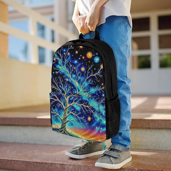 Supdreamc Shoulder Book Bags Anti-Theft Multipurpose Big Capacity Bookbag, Mystery Tree Of Life Fantasy Planet Art Travel Hiking Backpack With Smooth Zippers