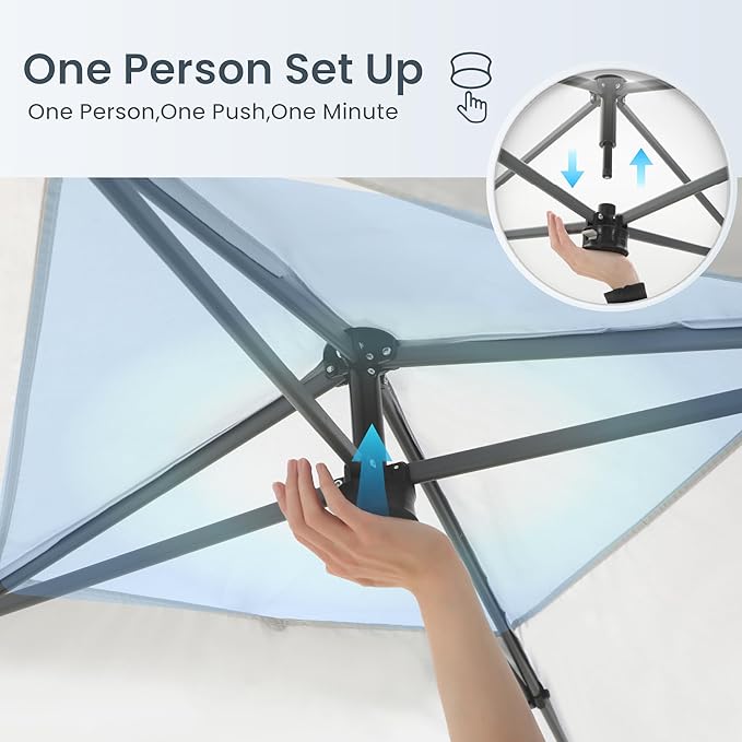 PHI VILLA 10’x10’ Pop Up Canopy Tent - One Push Setup, Instant Shade Tent with Vented Roof for Beach & Events - Includes Storage Bag, Sandbags, Stakes & Ropes (White)
