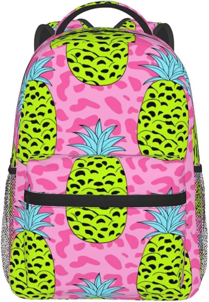 Men Women Lightweight Leopard Pineapple Pink Pattern Backpack Large Capacity Carry On Bag With Padded Straps for Sports Work Walking Cycling