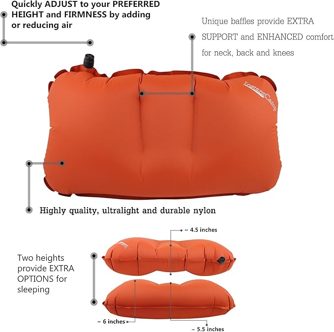 Ultralight Inflatable Backpacking Camping Pillow - Compact, Ergonomic, Durable for Lumbar Support, Camp, Traveling