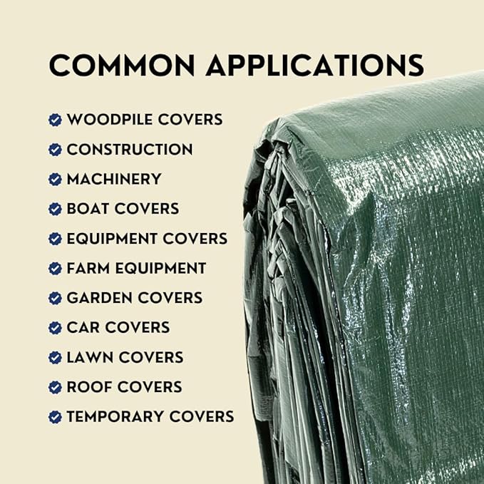 TARP SUPPLY Inc 9' x 12' Heavy Duty Green/Silver Poly Tarp with Aluminum Grommets and Reinforced Corners, Waterproof, UV Resistant 8 Mil Protective Cover for Camping, Construction, Outdoor Use