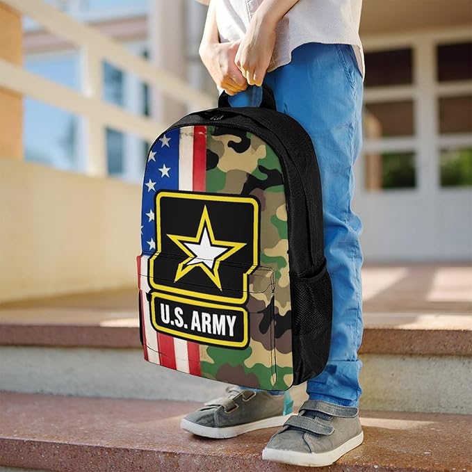 Supdreamc Polyester Daypack Bookbag for Gym Business Bicycle, Large Capacity Multipurpose Anti-Theft Carry On Bag, American Flag Army Green Camo Usa Retro Camouflage Travel Hiking Daypack