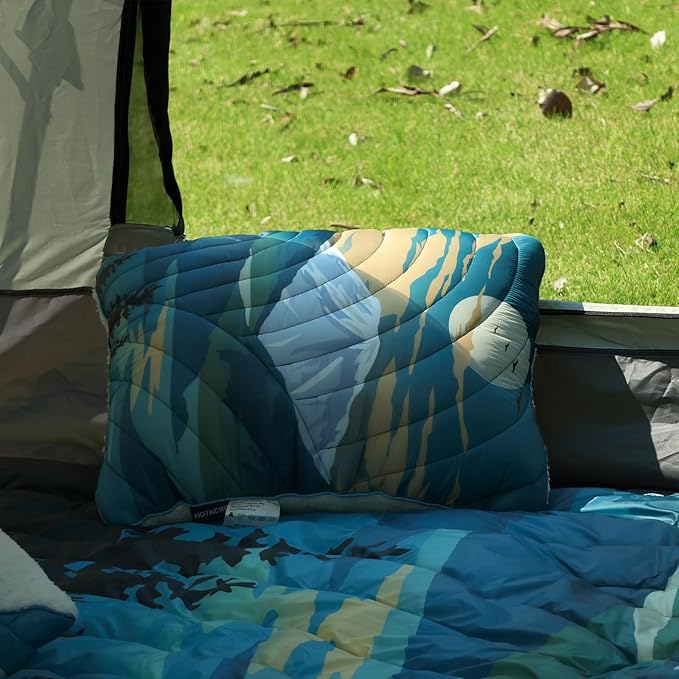 Camping Pillow, Sherpa Lining Travel Pillow Supportive Compressible Lightweight Camp Pillow with Storage Bag for Camping,Hiking,Backpacking,Airplane