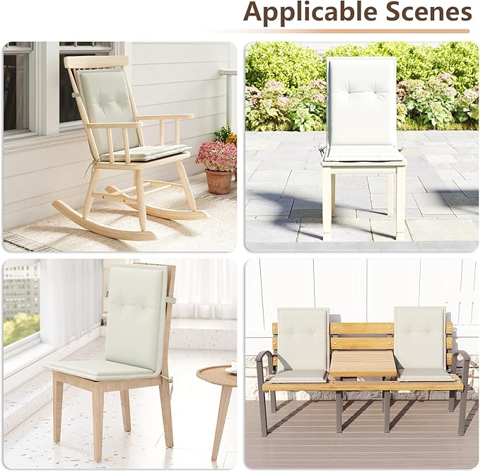 C-Hopetree Indoor High Back Rocking Chair Cushions for Glider and Swivel Rocker, Outdoor Replacement Highback Dining Seat Pads with Back Elastic and Ties, 18" x 42" x 1.5", Beige, Set of 1