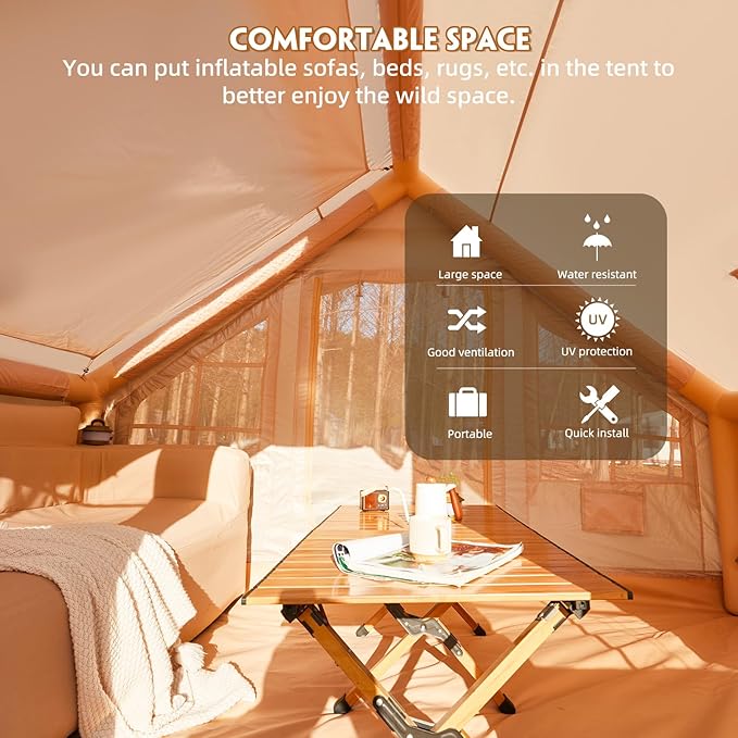 YOLENY 2/4/6 Person Inflatable Tents for Camping, Quick Setup in 2 Minutes with Hand Pump, Oxford Blow Up Tent with Skylight & Canopy, Spacious Cabin Tent for Family Camping & Hiking