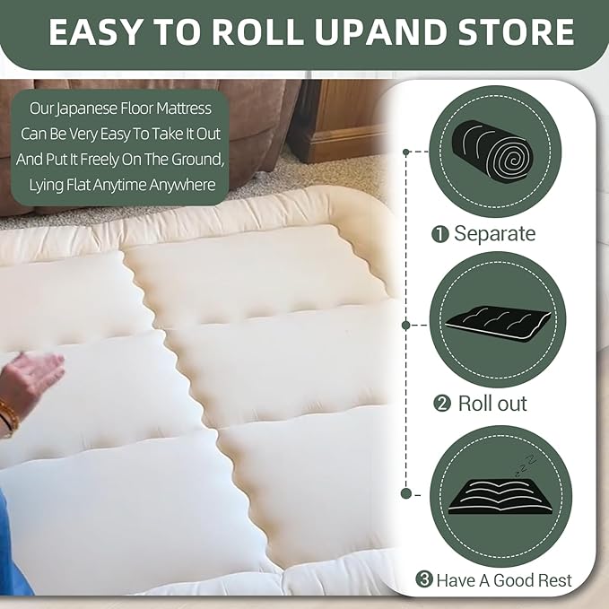 Japanese Floor Mattress Futon Mattress,3" Foldable Tatami Sleeping Pad for Adults & Kids,100% High Density Foam Comfortable Floor Mattress Full Size 54"x 80",Ideal for Comfort and Support,Beige