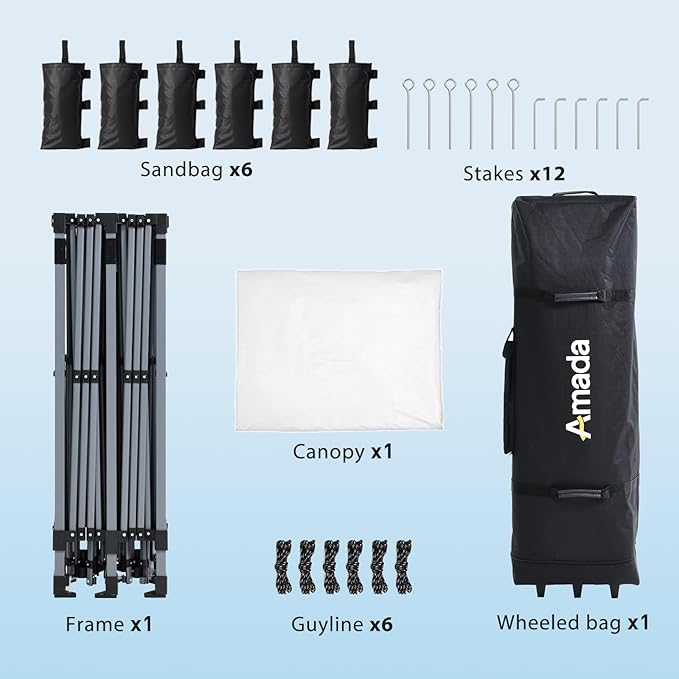 Amada 20x10 Pop Up Canopy - Center Lock One Push Instant Setup Gazebo Outdoor Canopy Beach Tent with STO-N-Go Bag 8 Stakes & 4 Sand Bags, 3-Height Adjustable Shade Shelter (20x10ft, White)