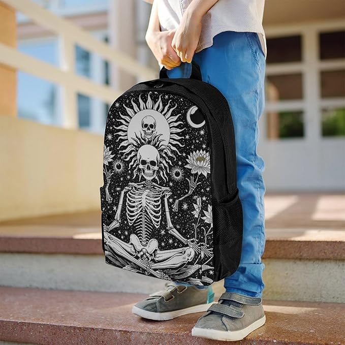 Supdreamc Adults Lightweight Seven Star Meditation Skeleton Skull Black Shoulder Book Bags Big Capacity Shoulder Bag With Adjustable Shoulder Straps for Trekking Work Walking Cycling
