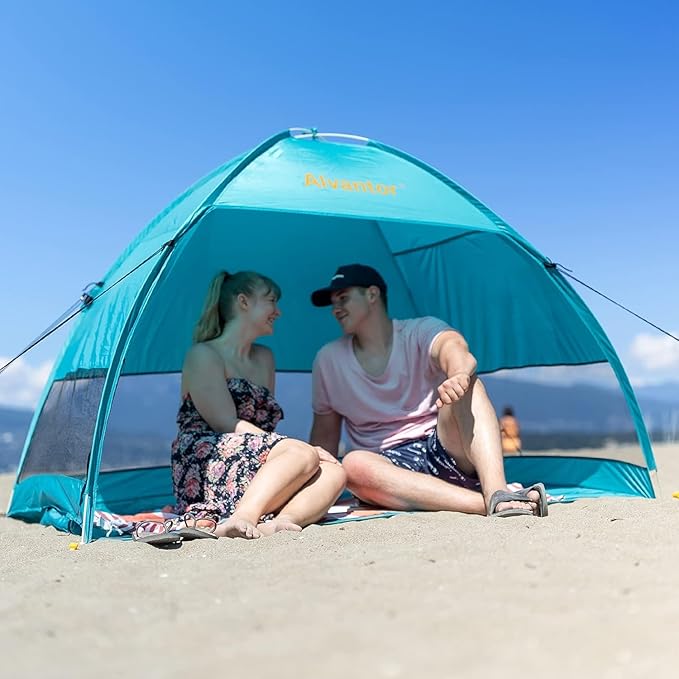 Alvantorยฎ Beach Tent Beach Umbrella Outdoor Sun Shelter Cabana Automatic Instant Pop-Up UPF 50+ Portable Beach Shade Camping Fishing Hiking Canopy Easy Set Up Light Weight Windproof for 2-3 Person