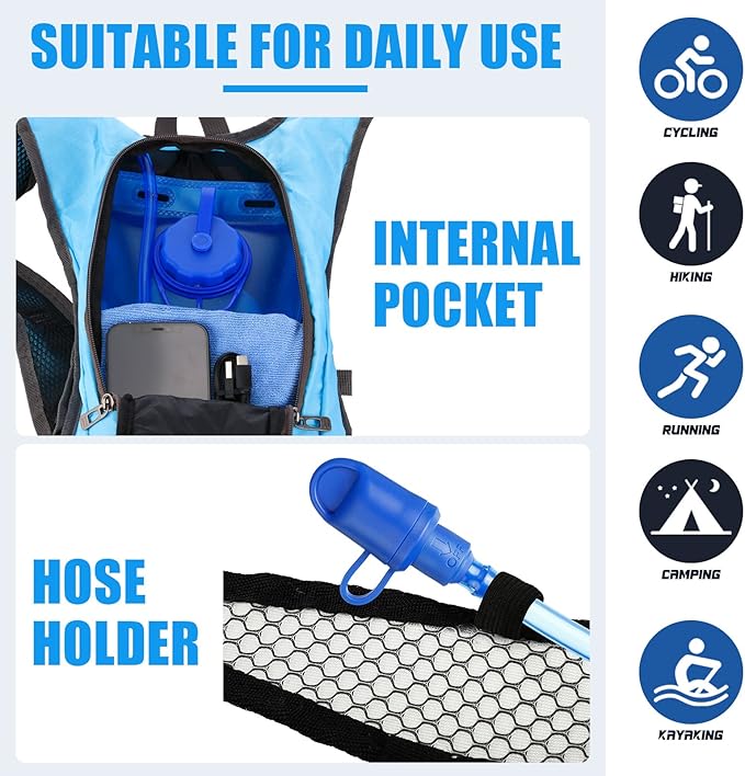 Cunno 3 Pcs Hydration Backpack with 3 Pcs 2l Water Bladder Water Backpack Hydration Pack for Camping Hiking Cycling Running Climbing Biking