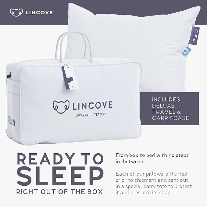 Lincove Cloud Natural Canadian Down Pillow, White Luxury Sleeping Pillow - 625 Fill Power, 500 Thread Count Cotton Shell, Made in Canada, King - Medium, 2 Pack