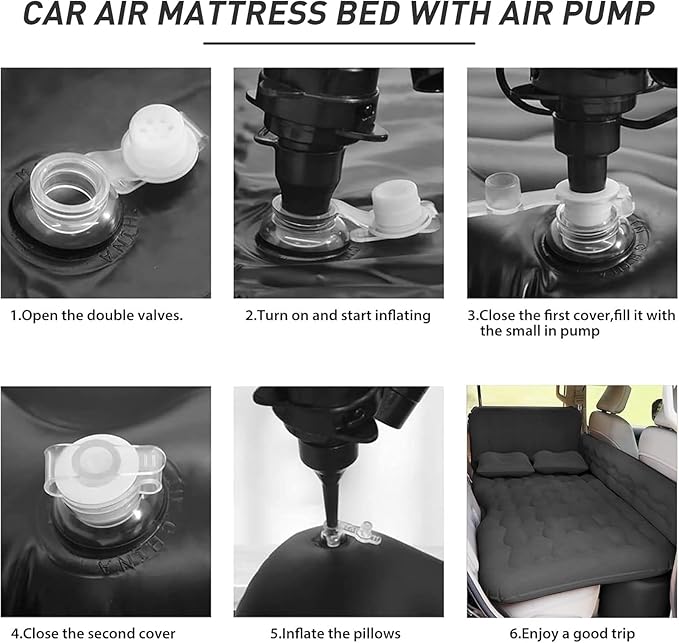 Car Air Bed Mattress, Inflatable SUV Mat, Thickened Car Air Mattress Back Seat Camping Cushion Sleeping Pads with Air Pump 2 Pillows Portable Backseat Air Bed for Camping Outdoor Travel Home Cars