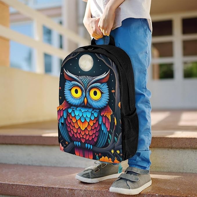 Supdreamc Lightweight Backpack for Gym Travel Bicycle, Big Capacity Multipurpose Anti-Theft Carry On Bag, Trippy Owl Red Floral Moon Art Travel Hiking Bag Day Pack