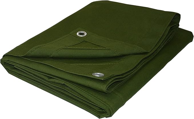 CARTMAN Finished Size 10x12 Feet Canvas Tarp with Rustproof Grommets, Heavy Duty Multipurpose Tarpaulin Cover for Canopy Tent, Roof, Camping, Woodpile