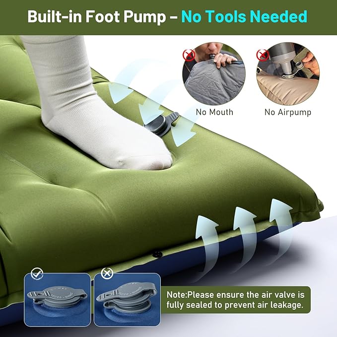 KASBAH Camping Sleeping Pad,6 inch Thick Inflatable Camping Mattress with Built-in Foot Pump and Pillow,Ultralight Sleeping Mat Backpacking Gear for Outdoor Hiking,Camping, Traveling and Tent