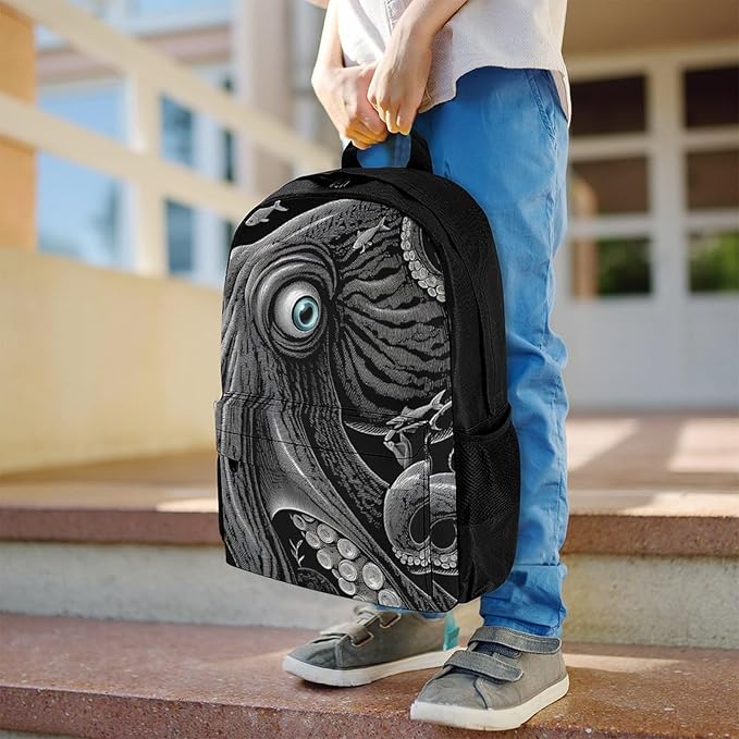 Supdreamc Polyester Daypack for Hiking Work Running, Big Capacity Anti-Theft Multipurpose Shoulder Bag, Giant Squid Octopus Art Travel and Sport Backpack Rucksack