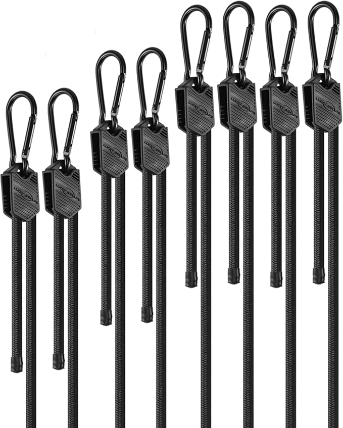 8 Pcs 24" 36" 48" Adjustable Carabiner Bungee Cords Assorted Sizes with Hooks, Easy to Adjust The Length, Black Bungee Straps with Upgraded Design & Superior Elasticity for Cargo, Luggage, etc