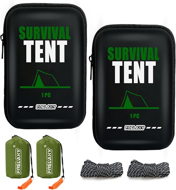Frelaxy Extra-Thick Emergency Tent, Compact Survival Tent with Whistle, Upgraded Paracord, Storage Pouch, and EVA Case, 2 Person Emergency Shelter for Backpacking, Hiking, Outdoor