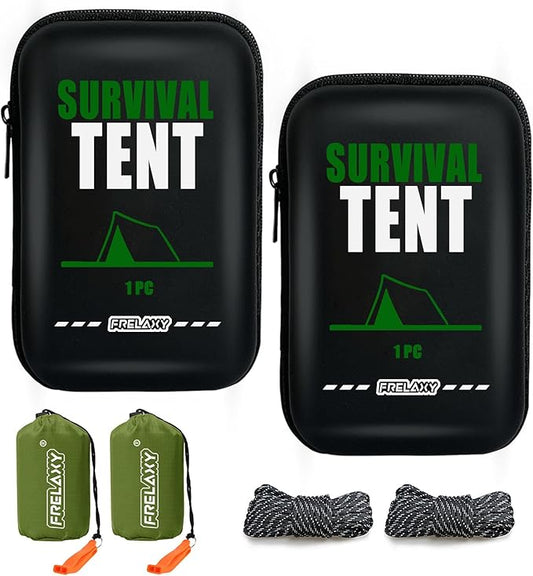 Frelaxy Extra-Thick Emergency Tent, Compact Survival Tent with Whistle, Upgraded Paracord, Storage Pouch, and EVA Case, 2 Person Emergency Shelter for Backpacking, Hiking, Outdoor