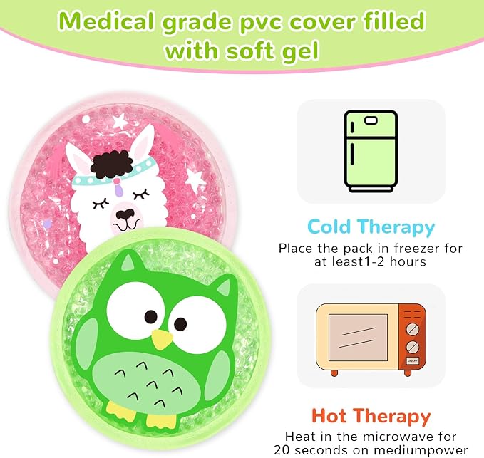 Kids Ice Packs for Boo Boos, 2 Packs Cute Hot Cold Gel Packs for Injuries, Reusable for Fever, Pain Relief, Wisdom Teeth, First Aid and Head, Arms, Legs Injuries