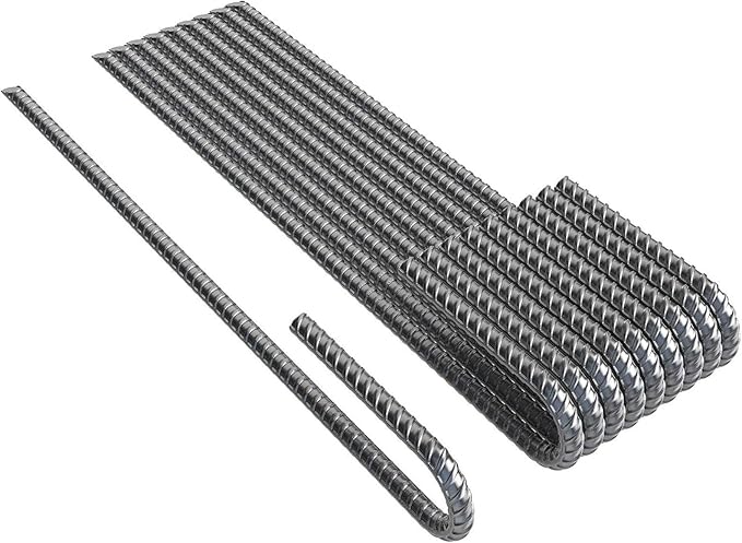 Heavy Duty Ground Stakes, 16 Inch J Hook Stakes, 10 Pack, 5/16 Inch Diameter, Carbon Steel Tent Stakes for Chain Link Fence, Trampoline, Lawn Decorations (J-Shape-Black, J-16 * 3/8"-10PCS)