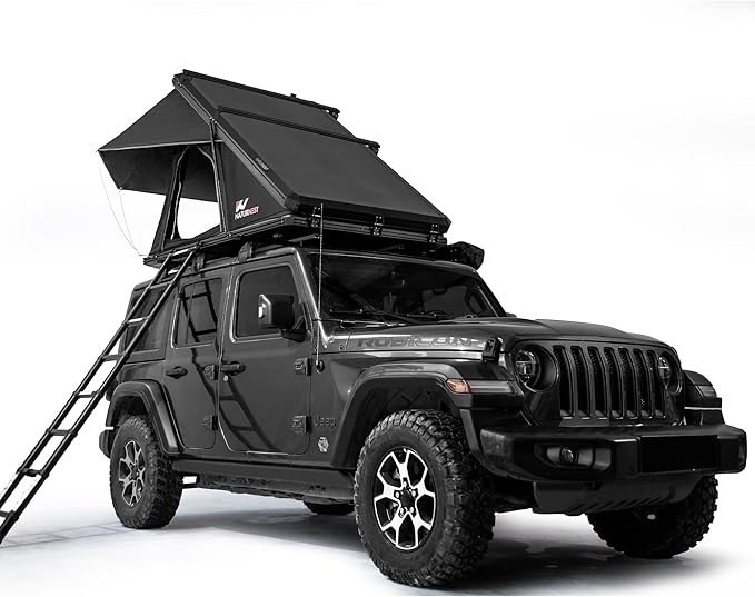 Naturnest Hardshell Rooftop Tent with 2 Luggage Racks, Car Roof Top Tent with AC Inlets, 3-Color LED Lights and Internal USB Plug for Vans, Jeeps, SUVs and Trucks, 2-3 Person