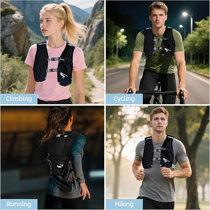 Hydration Backpack for Women Men, Lightweight Running Vest with 1.5L Water Bladder, Breathable Water Backpack for Hiking Running Cycling Climbing-White/Black