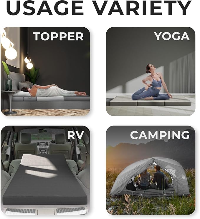 Cozzzi Folding Mattress - Twin Size Trifold Foam Mattress Topper with Removable Cover - Lightweight and Portable Sleeping Mat - Compact and Easy to Storage 75" x 31" x 4” (Grey)