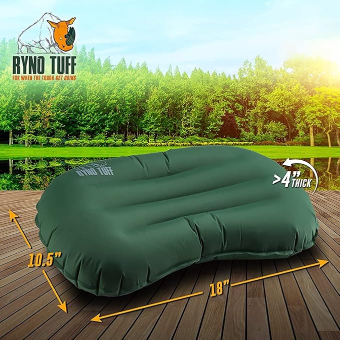 Inflatable Nylon Outdoor Camping Pillow For Neck Lumbar Support - Insulated Lightweight Inflatable Travel Pillow For Camping, Backpacking, Hiking & Traveling - Compact Carrying Case Included