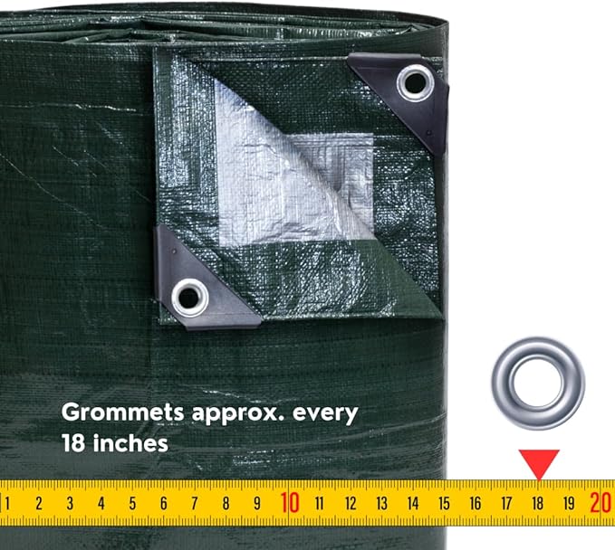 TARP SUPPLY Inc 9' x 12' Heavy Duty Green/Silver Poly Tarp with Aluminum Grommets and Reinforced Corners, Waterproof, UV Resistant 8 Mil Protective Cover for Camping, Construction, Outdoor Use