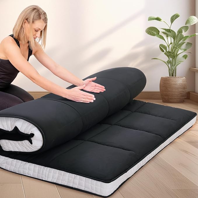 DoCred Twin Size Japanese Futon Floor Mattress, Extra Thick Futon Mattress, Foldable Japanese Floor Mattress for Adults, Breathable Memory Foam Sleeping Pad,Roll Up Tatami Mat for Guest Room