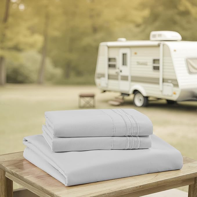 Camping Sheets King Size - Outdoor Air Mattress Sheet Set – Built-in Corner Straps for Air Mattress & Camping Use – Designed for Inflatable Beds & Tailgate Sleepovers, Silver