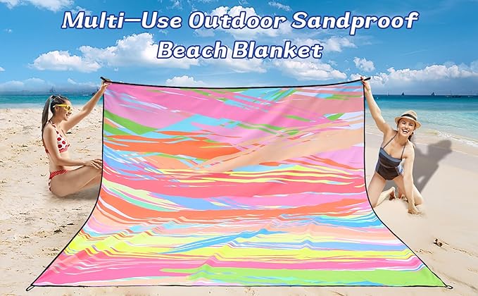 Beach Blanket Waterproof Sandproof Extra Large Beach Mat 79" X 83"/120"x108"for 1-8 Adults Quick Drying Durable Outdoor Picnic Mat for Beach Travel Camping Hiking