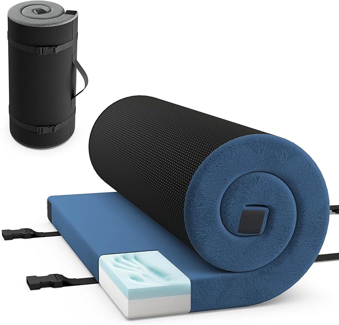 Goplus Memory Foam Camping Mattress, Portable Roll up Sleeping Pad w/Anti-Slip Bottom, Travel Bag, Single/Twin Waterproof Floor Mat, Guest Bed