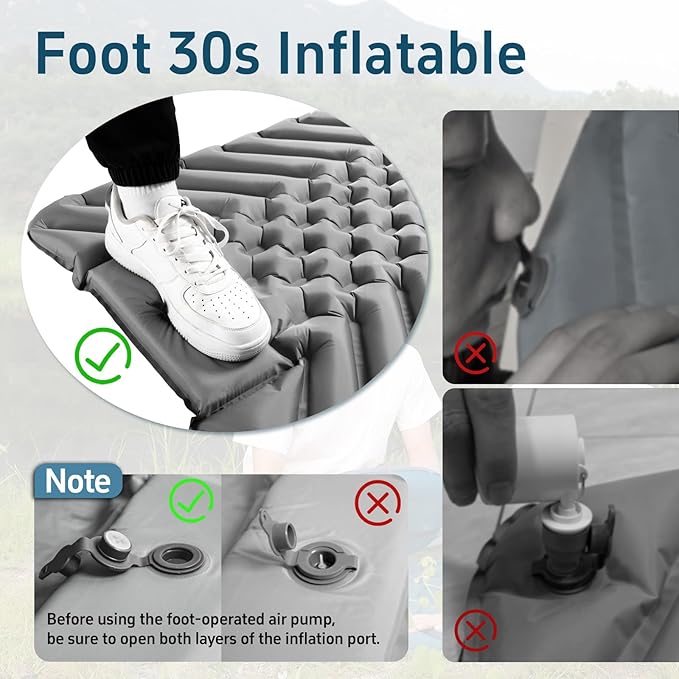 Ultralight Sleeping Pad Camping Inflatable Pillow for Camping Combo, Compact Backpacking Inflatable Sleeping Pad for Adults- Portable for Hiking, Travel - Durable & Comfortable