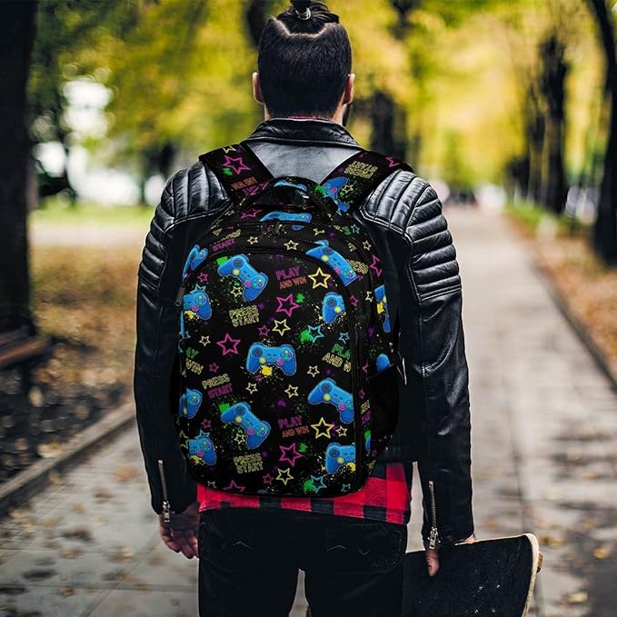 Travel Laptop Backpack Cool Blue Video Game Weapon Games Pattern for Men Women, Water Resistant Business Anti Theft Computer Bag with Multi Compartments for College Work Hiking