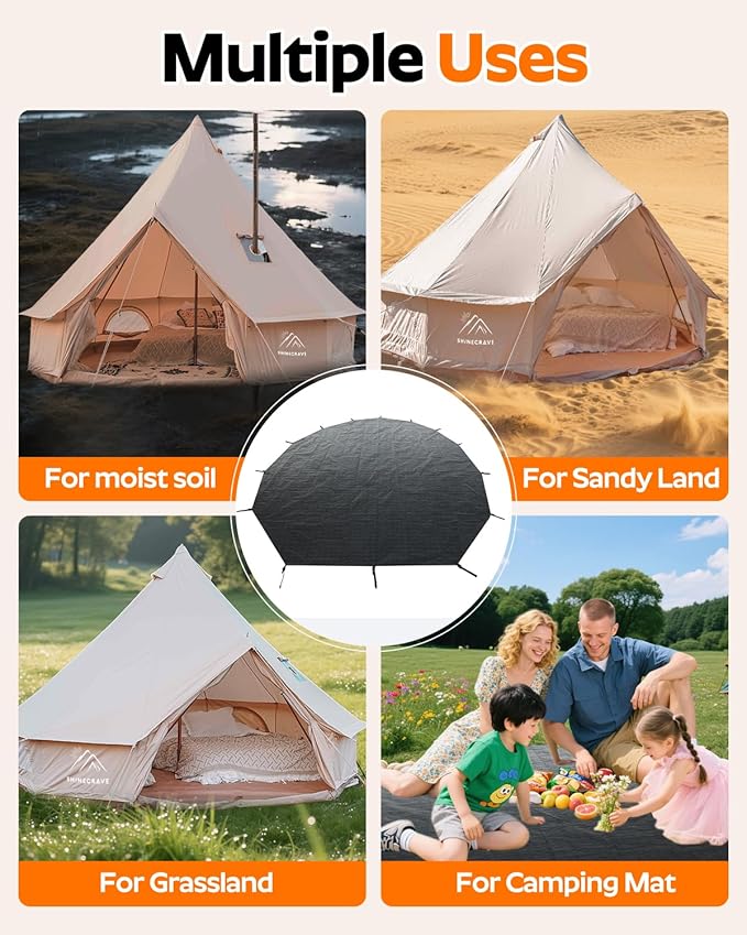 Bell Tent Footprint, Waterproof PU5000mm, Upgraded Material 120gsm PE Round Tarp Groundsheet, Tent Floor Mat Rug Tarp Carpet Groundsheet for Canvas Yurt Tent Accessories, Camping & Hiking