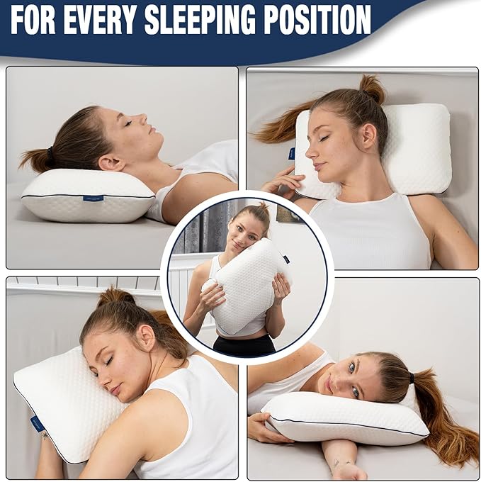 alkamto Travel & Camping Comfortable Memory Foam Pillow – Easy to Carry Portable Bag – Temperature Regulating Pillow Case (White)