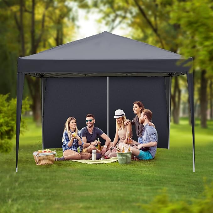 Outvita 10x10ft Ez Pop Up Canopy, Portable Instant Canopy Tent with 4 SideWalls for Outdoor Events, Party, Wedding, Birthday,Graduation Gray