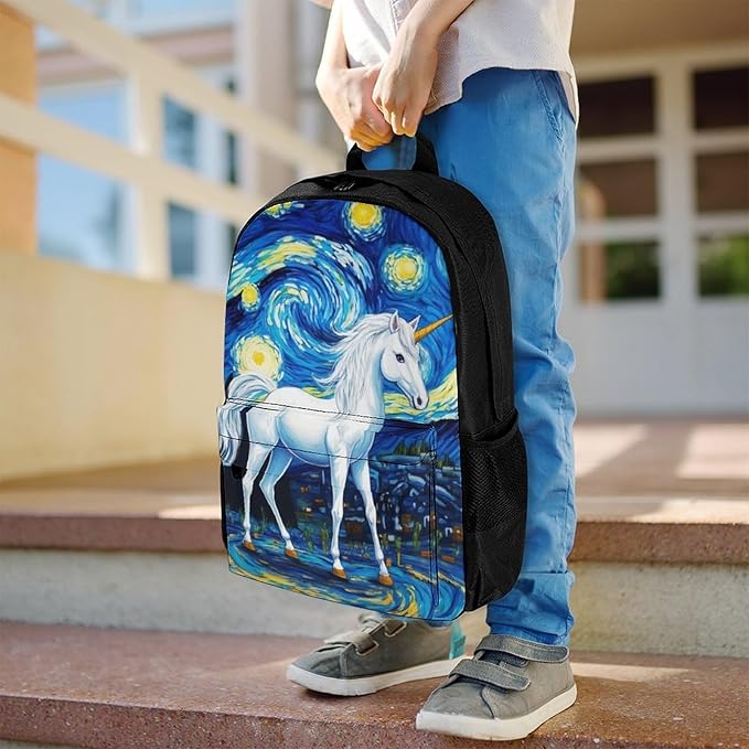 Supdreamc Backpack Multipurpose Anti-Theft Large Capacity Bookbag, Unicorns Starry Night Art Travel Hiking Daypack With Side Pockets