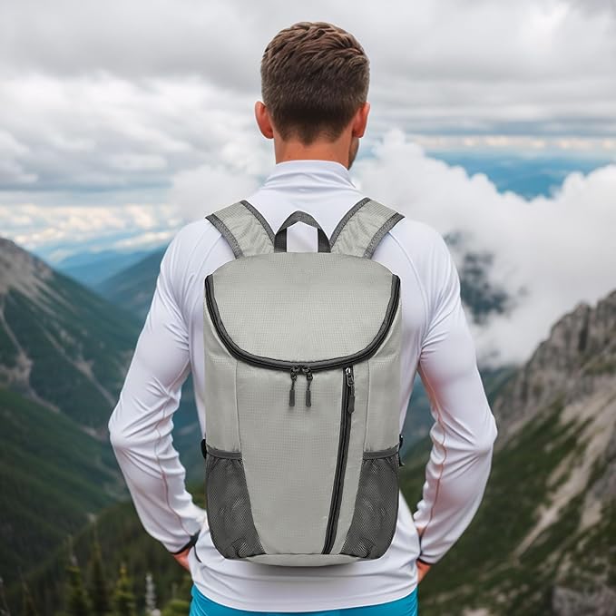 Hiking Backpack, 20L Packable Daypack for Men Women, Nylon with Adjustable Straps, Lightweight Waterproof Outdoor Camping Travel, Grey