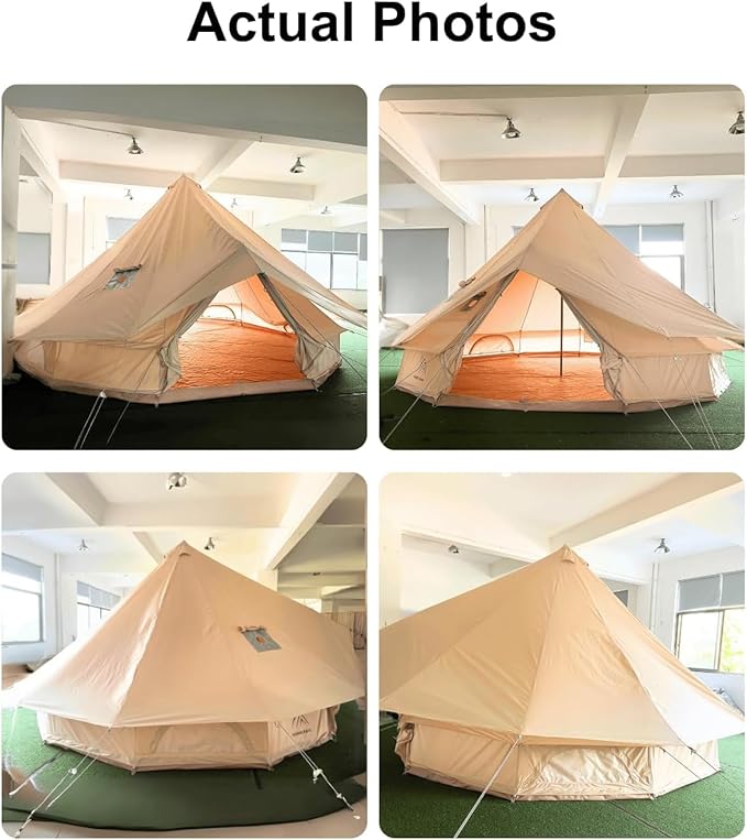 Bell Tent Rain Cover Protector with Stove Jack and Roof Vents for Camping,Waterproof,PU5000,Glamping Bell Tent Rain Fly with Stove Jack,4 Season,(Beige, for 16.5ft(5m) Size)