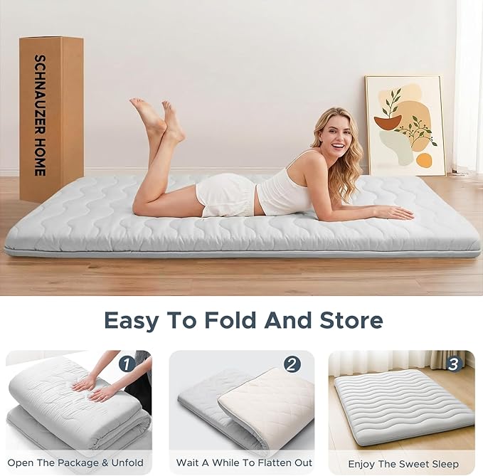 Japanese Floor Mattress, 100% High Density Comfortable Foam, 3.5" Thicken Grey Foldable Mattress Tatami Mat Sleeping Pad, Ideal for Comfort and Support, Kids Floor Lounger Pillow Bed Sofa (Queen)