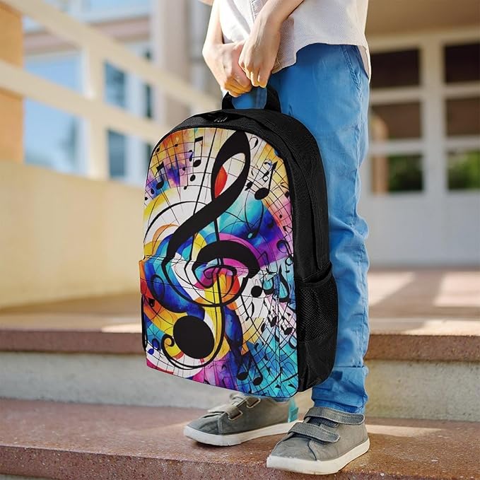 Supdreamc Men Women Lightweight Abstract Music Notes Colorful Casual Daypack Large Capacity Bookbag With Adjustable Shoulder Straps for Gym Business Bicycle