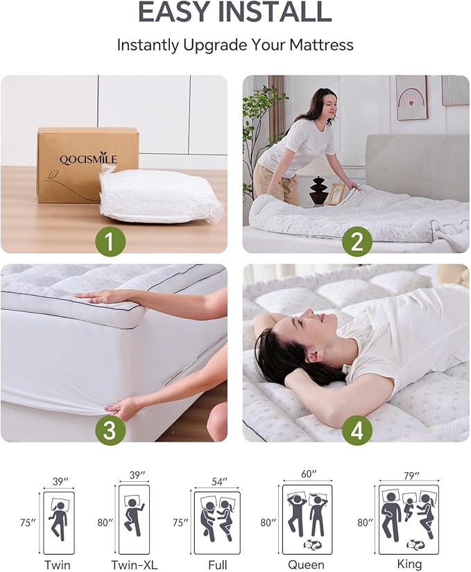 3 Inch Mattress Topper Twin,Pillow Top Mattress Topper with Bamboo Rayon Cover,Breathable Mesh Sides Mattress Pad,21" Deep Pocket,Soft Support for Twin Size Memory Foam Mattress Bed Topper