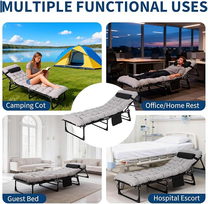 Portable Camping Cot for Adults, Folding Sleeping Cot with Removable Thick Mattress & Carry Bag, Double Layer Oxford Camping Bed for Travel Tent Day Bed Outdoor Home Guest Office Nap, 400LBS Load