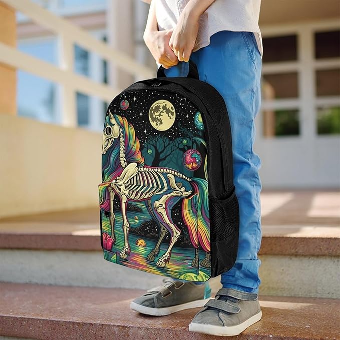 Supdreamc Adults Lightweight Rainbow Mane Horse Skeletal Structure Trippy Art Shoulder Book Bags Big Capacity Shoulder Bag With Adjustable Shoulder Straps for Trekking Work Walking Cycling