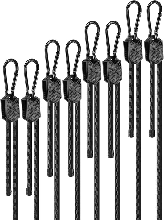 8 Pcs 18" 36" 60" 80" Adjustable Carabiner Bungee Cords Assorted Sizes with Hooks, Easy to Adjust The Length, Black Bungee Straps with Upgraded Design & Superior Elasticity for Cargo, Luggage, etc