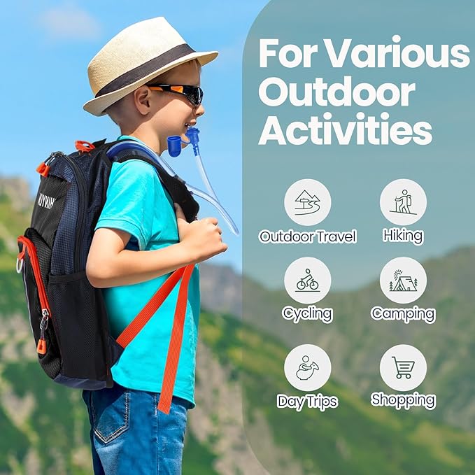 6 Pcs Kids Hydration Backpack with 1.5L Water Bladder Multicolor Kids' Hiking Backpack Hydration Pack Water Rucksack for Boys Girls Cycling Climbing Running